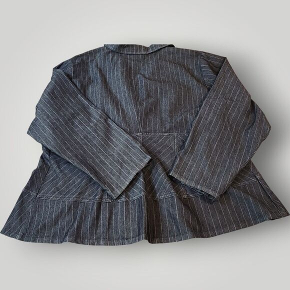 Ashley Stewart Women's 24 Navy White Striped STRETCH Long Sleeve Blazer Jacket - Picture 6 of 10